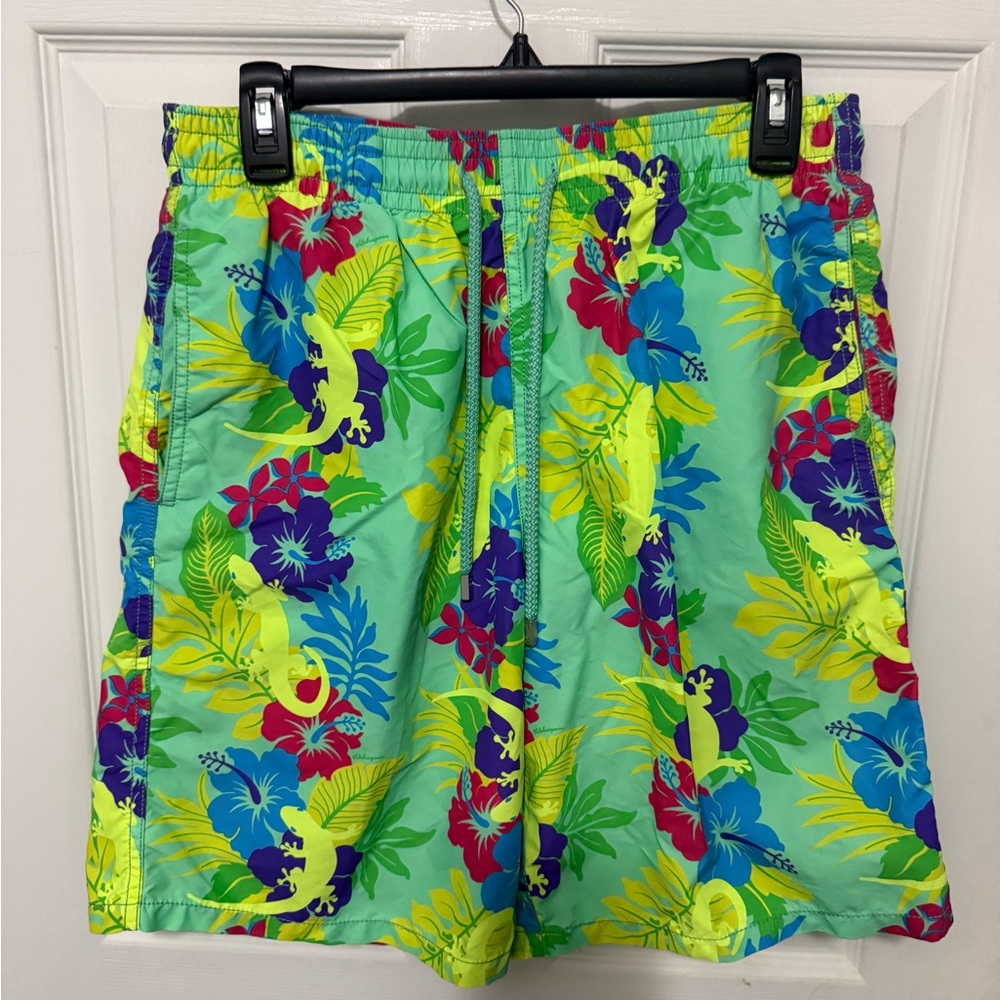 Vilebrequin Mens Swim Trunks Trunks Shorts Sz L Hawaiian Lizards Tropical Luxury